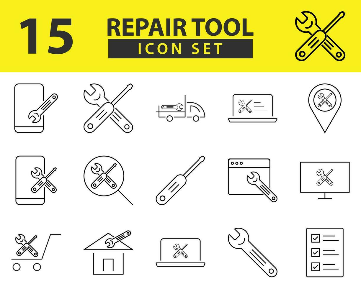 artisanal savoir-faire exquis vecteur Icônes de précision outils clé, engrenage, clé, marteau, et Tournevis des illustrations pour le essence de réparer et réparation la maîtrise.