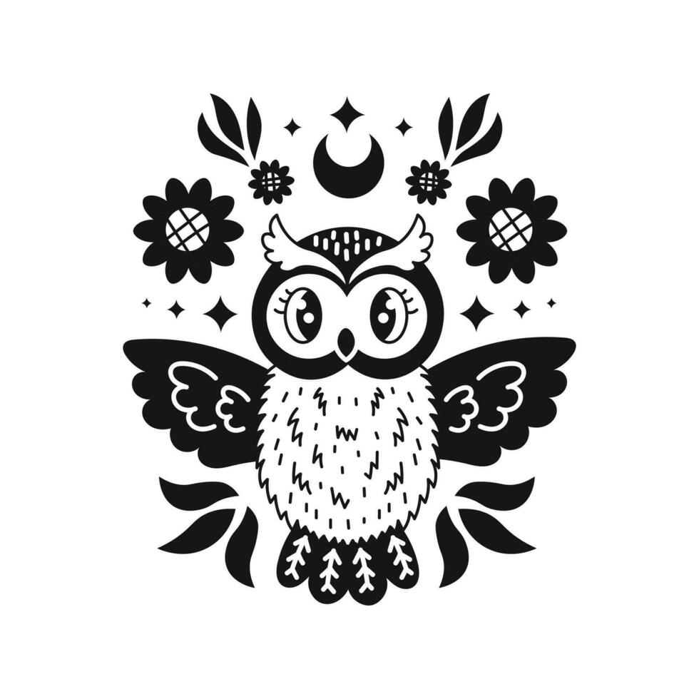 fantaisie hibou vecteur illustration dans griffonnage style