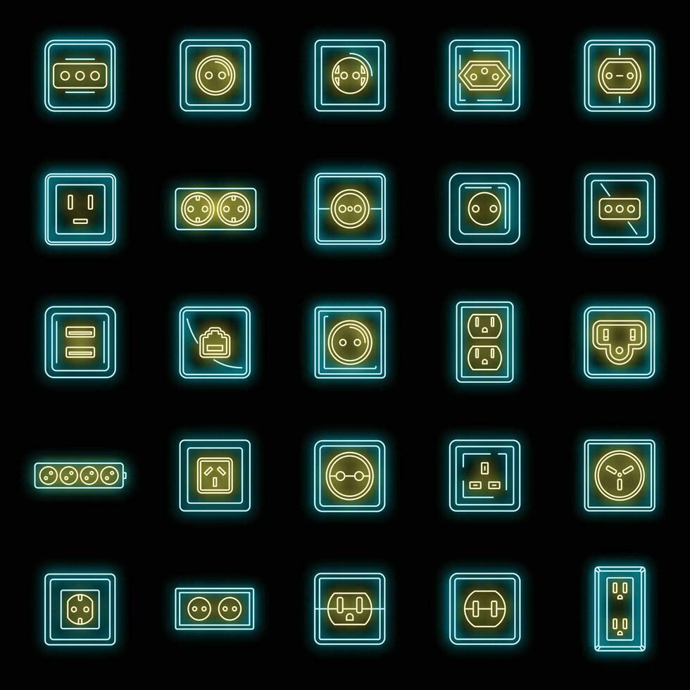électrique Puissance prise Icônes ensemble vecteur néon
