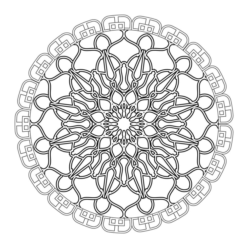 mandala noir et blanc avec motif floral. coloriage. vecteur