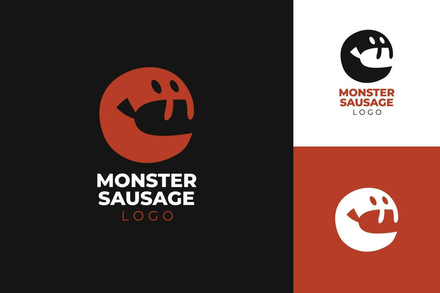 monstre combinaison avec rouge saucisse logo icône symbole pour nourriture et boisson entreprise et restaurant entreprise affaires avec marrant style conception vecteur