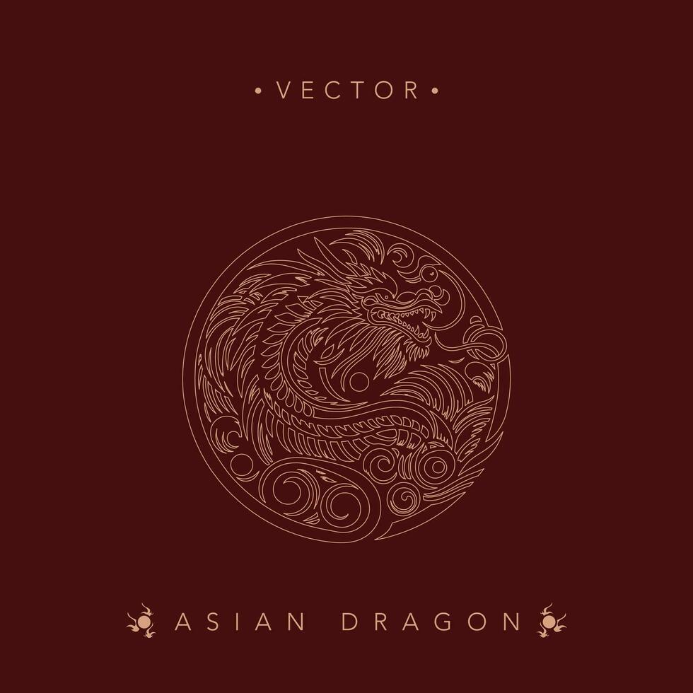 complexe d'or asiatique dragon sur bordeaux Contexte vecteur