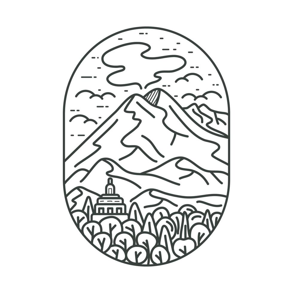 Extérieur. monoline de montagne. dessin au trait. conception d'illustrations. pour les besoins de l'impression de marchandises, de vêtements et de vêtements vecteur