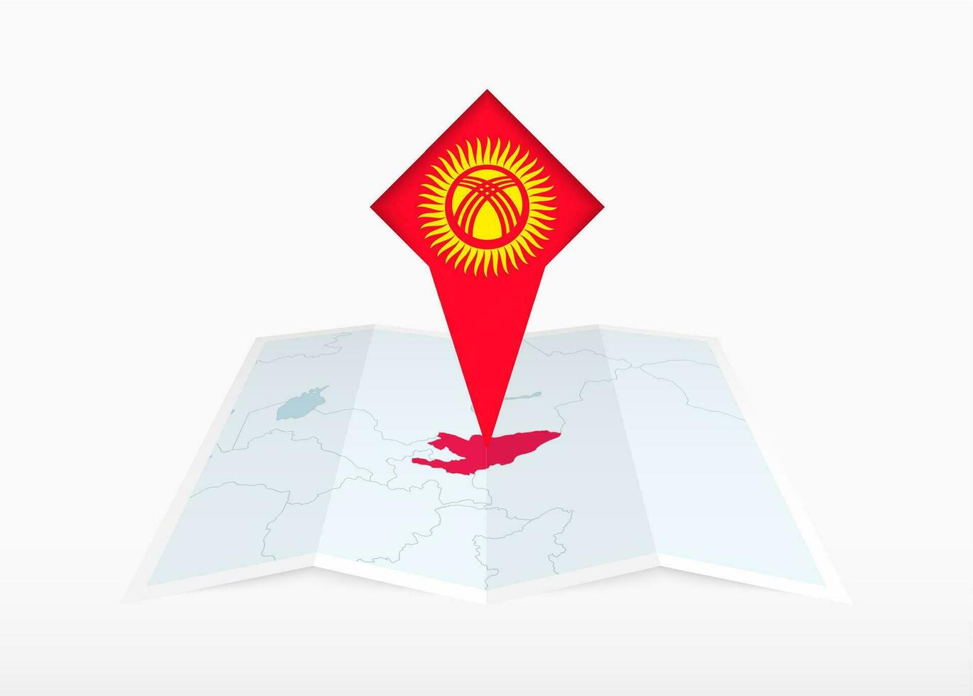 Kirghizistan est représenté sur une plié papier carte et épinglé emplacement marqueur avec drapeau de Kirghizistan. vecteur