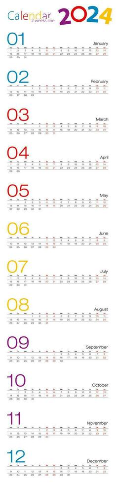 année 2024 calendrier, 2 semaines ligne pour différent conception. vecteur