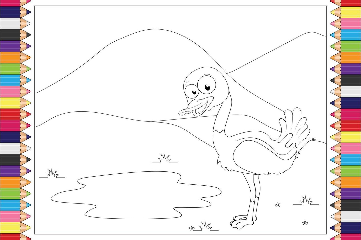 dessin animé animal d'autruche à colorier pour les enfants vecteur