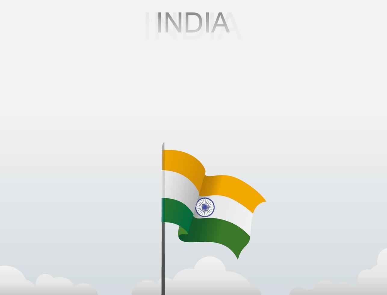 le drapeau indien flotte sur un poteau qui se dresse sous le ciel blanc vecteur