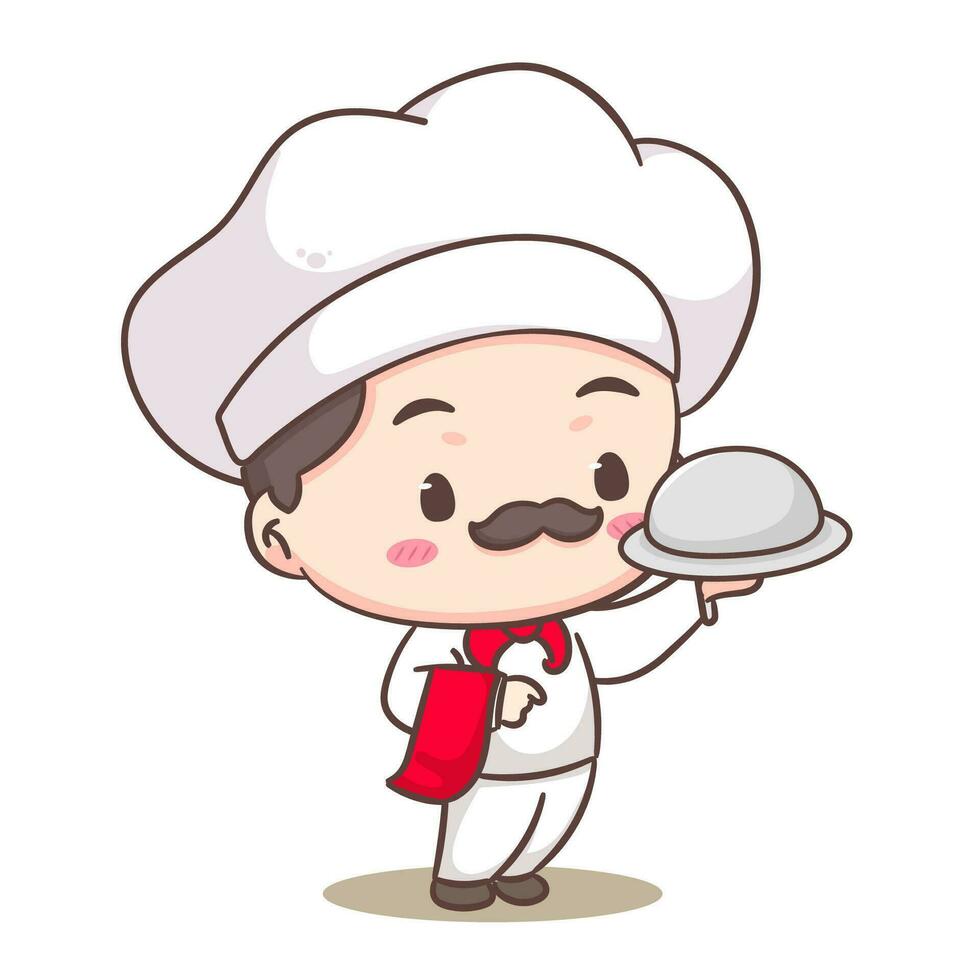 mignonne chef logo mascotte dessin animé personnage. gens professionnel concept conception. chibi plat vecteur illustration. isolé blanc Contexte.