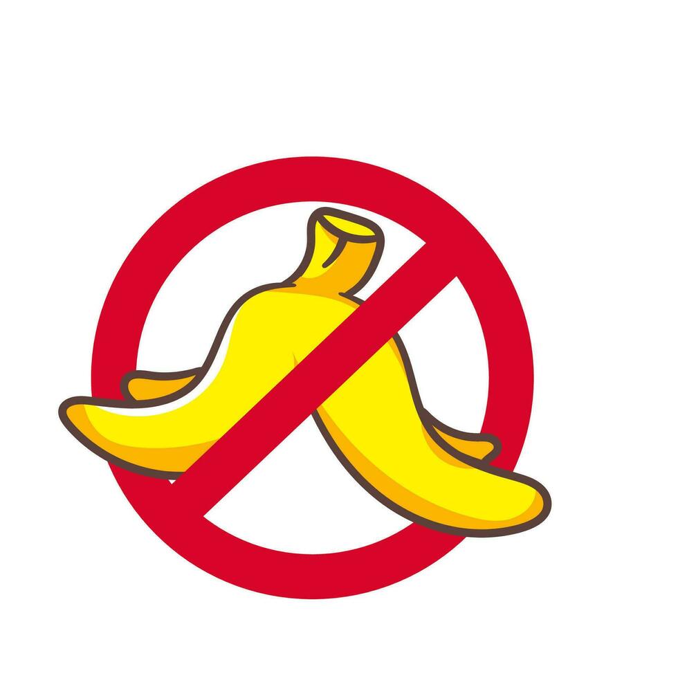 banane dessin animé avec interdit signe vecteur illustration. fruit et nourriture concept conception plat style. isolé blanc Contexte. agrafe art icône conception.