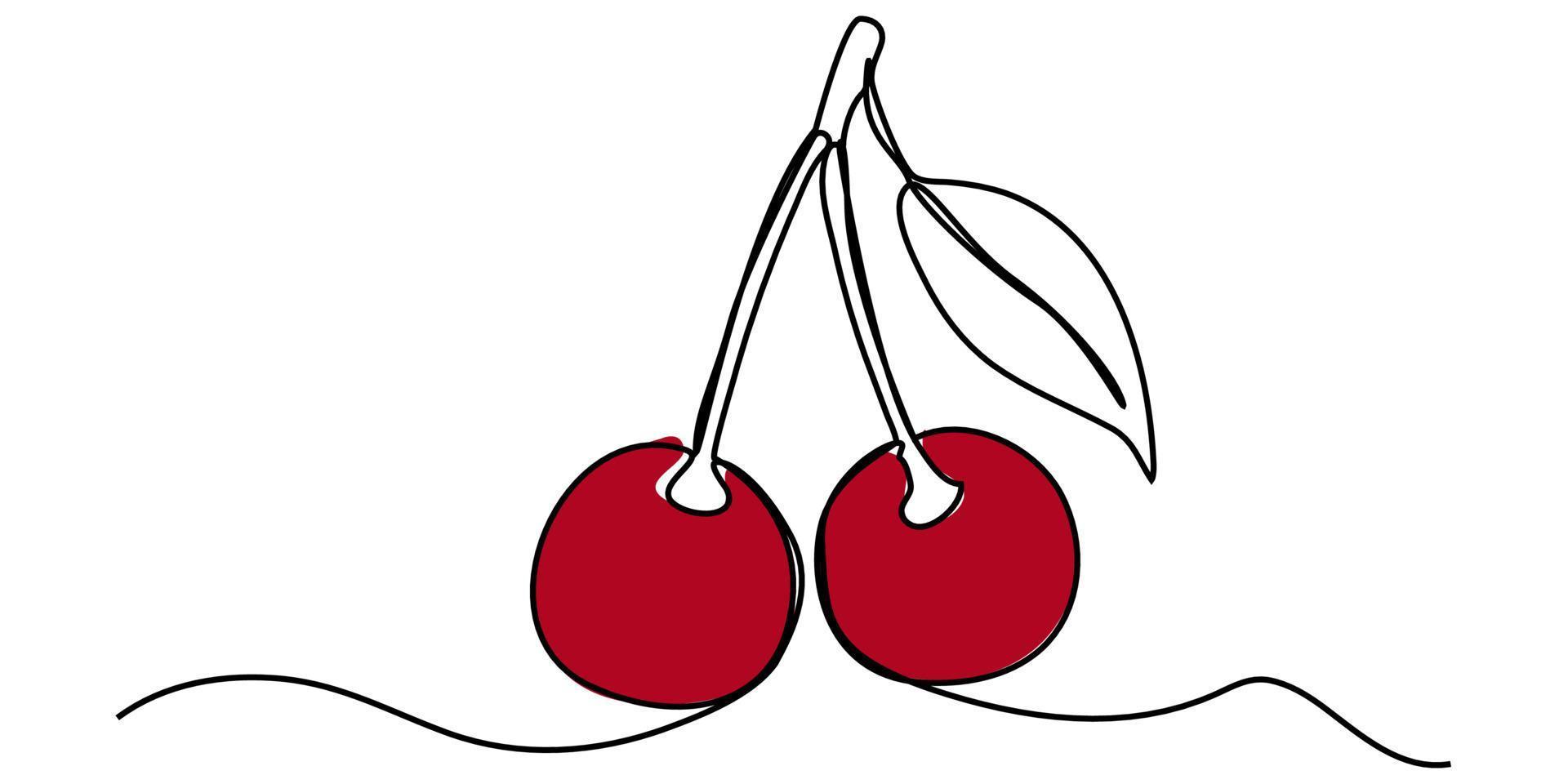 fruit de cerise dans un style de dessin d'art en ligne continue. croquis minimaliste de ligne noire sur fond blanc. illustration vectorielle vecteur