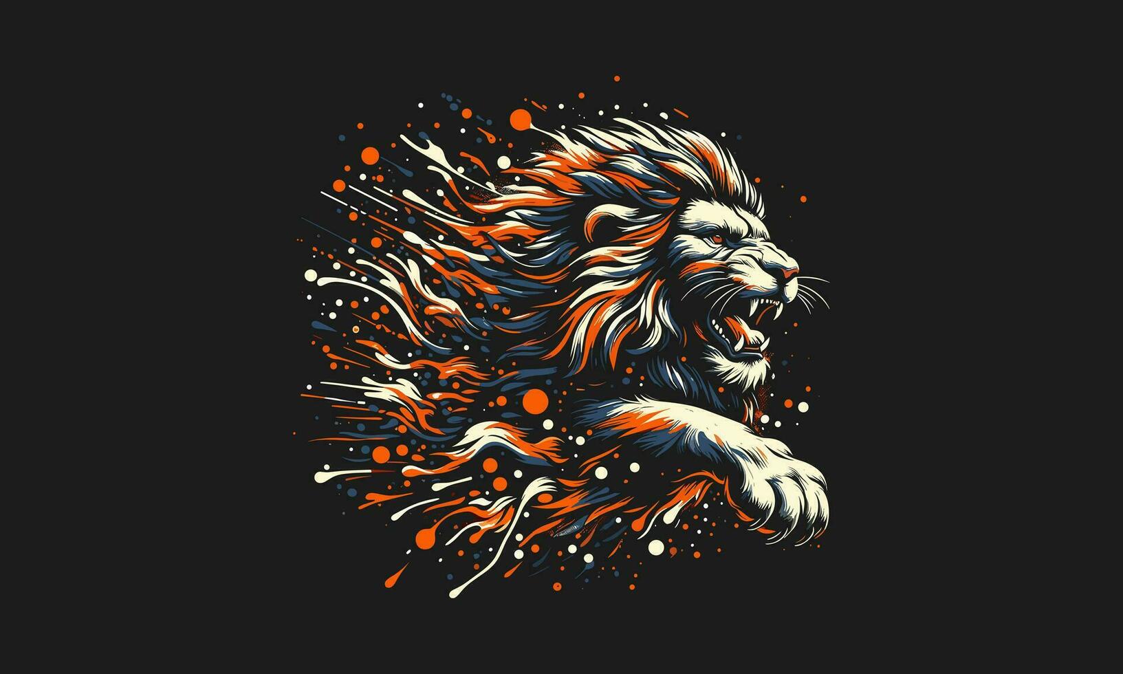 Lion en colère et éclaboussure Contexte vecteur plat conception
