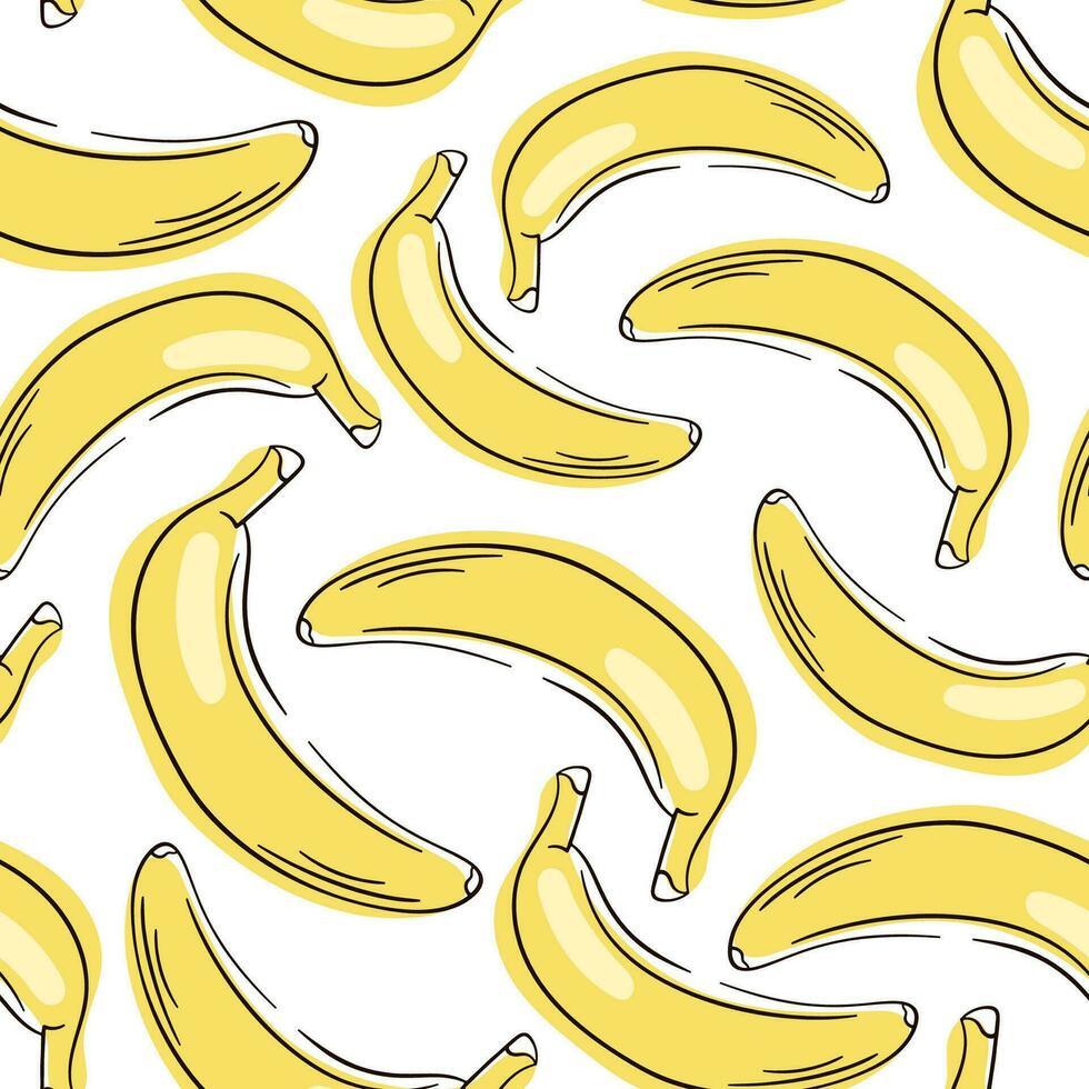 bananes sans couture modèle sur une blanc Contexte. Jaune banane. emballage papier, bannière, affiche, imprimer. Frais banane icône vecteur illustration.