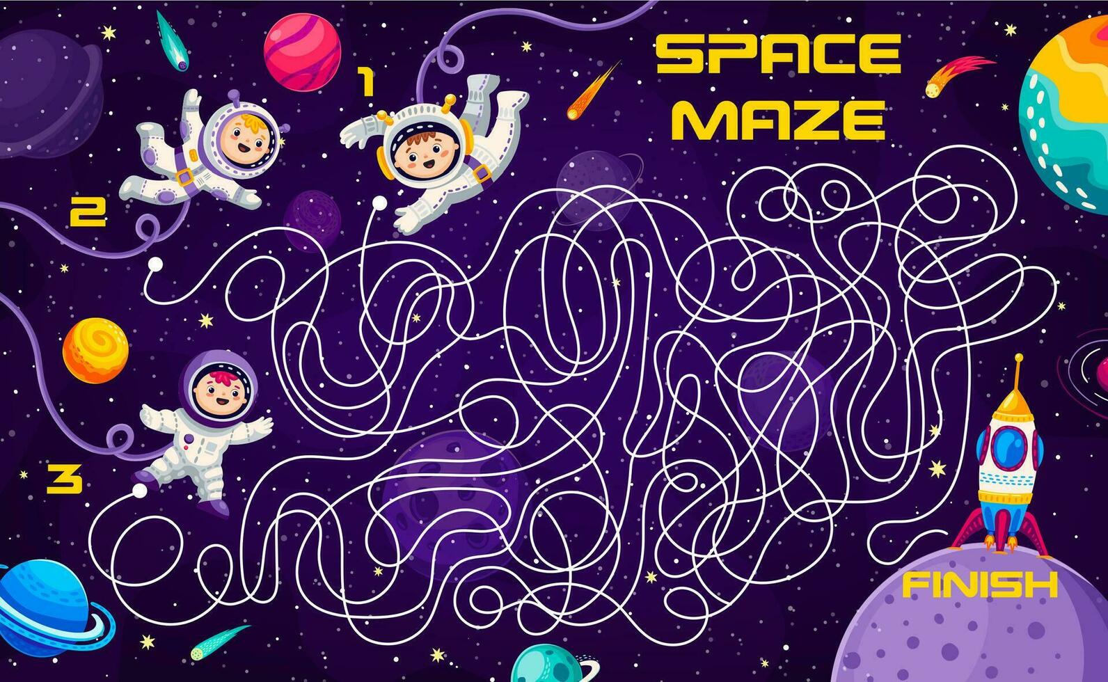 Aidez-moi à astronautes trouver vaisseau spatial, labyrinthe Labyrinthe vecteur