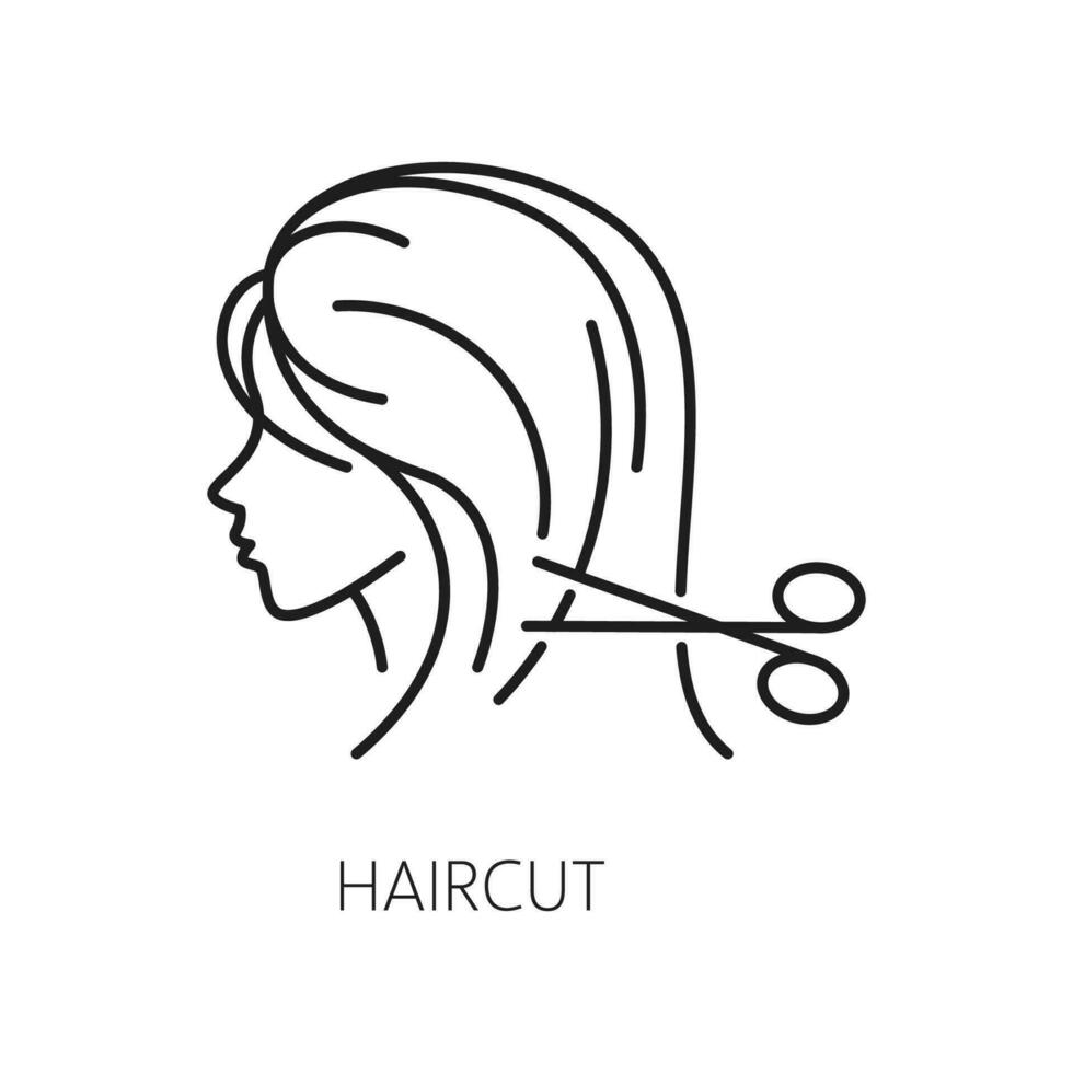 la Coupe de cheveux icône, cheveux se soucier et traitement linéaire signe vecteur