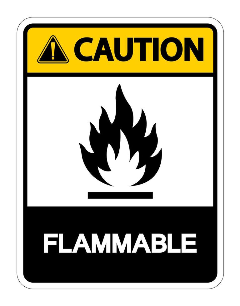 Attention signe de symbole inflammable sur fond blanc vecteur