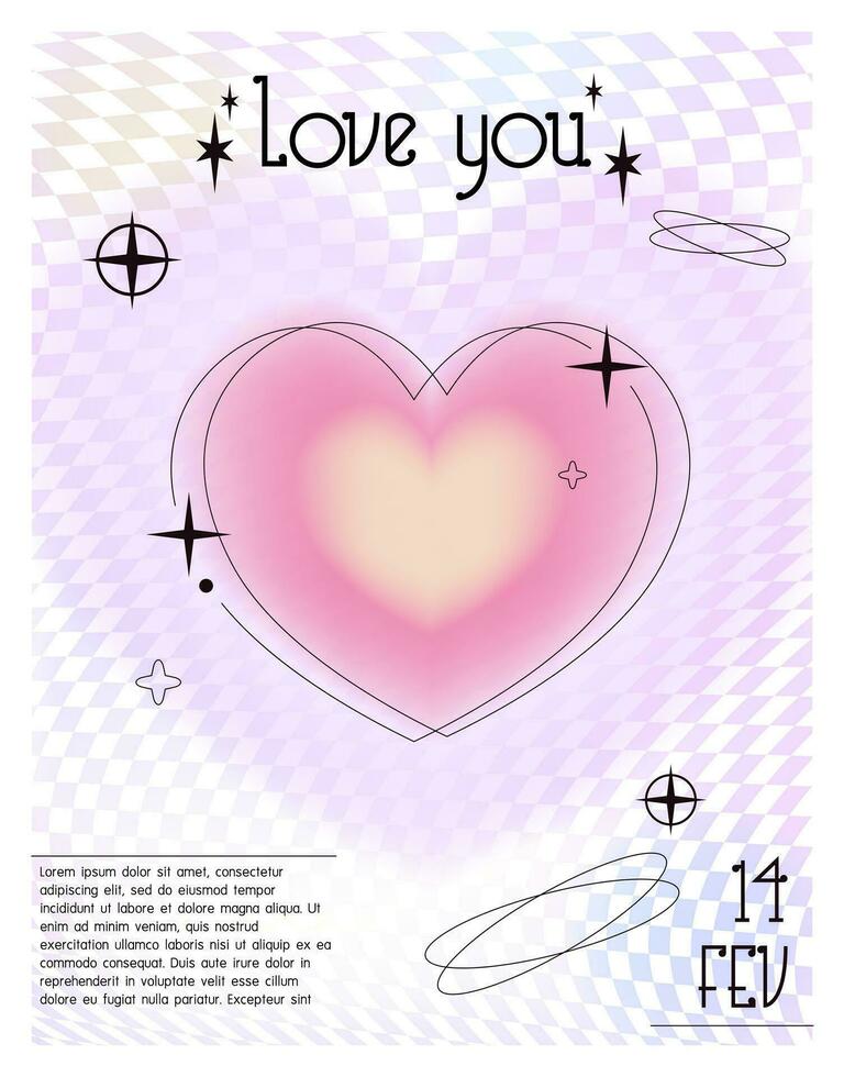 moderne conception modèles pour la Saint-Valentin journée. écoulement pente affiches avec linéaire formes. branché minimaliste 2000 esthétique avec linéaire arqué Cadre typographie. flou pastel pâle Contexte vecteur