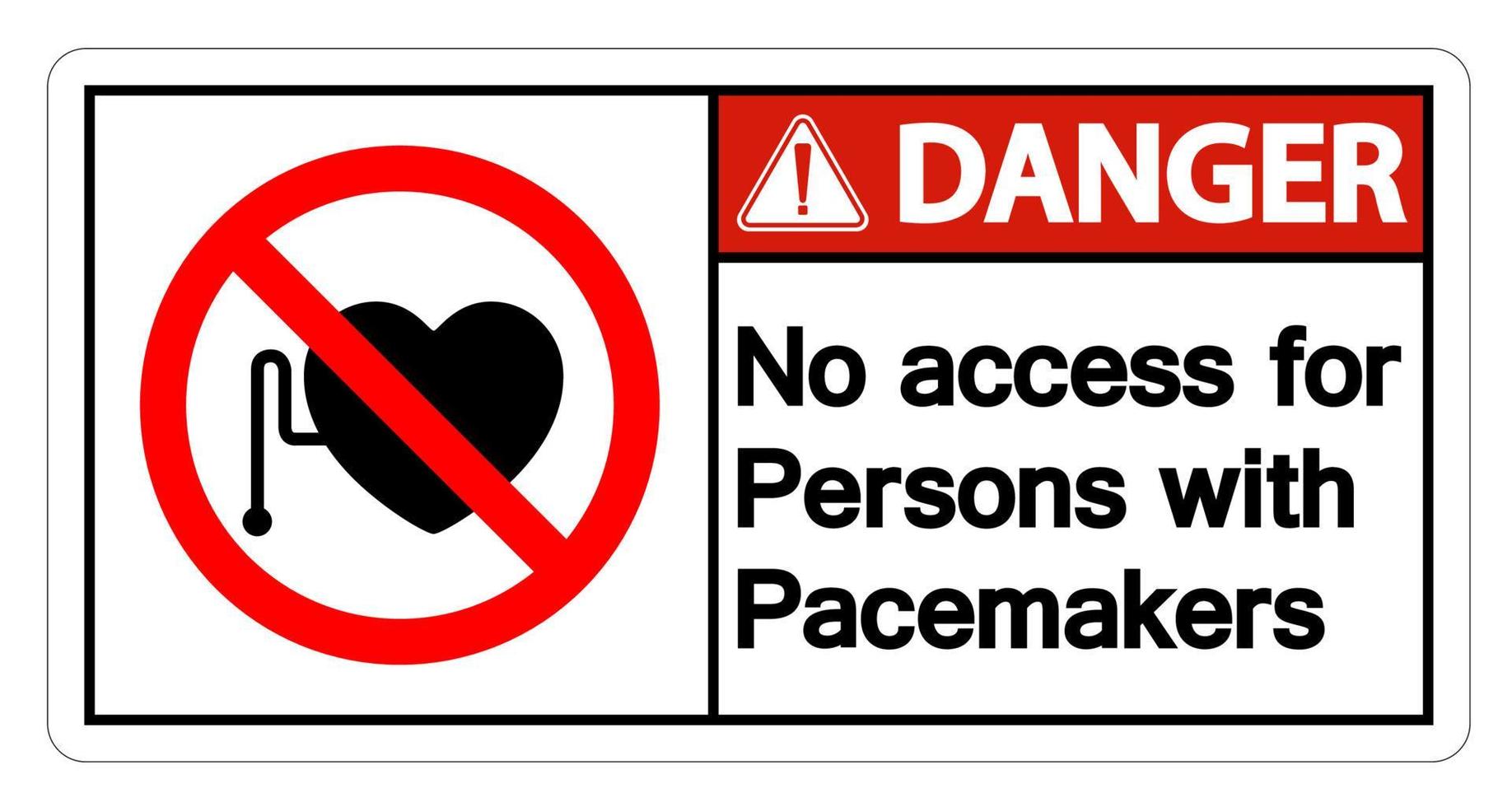 Danger aucun accès pour les personnes avec signe de symbole de pacemaker sur fond blanc vecteur