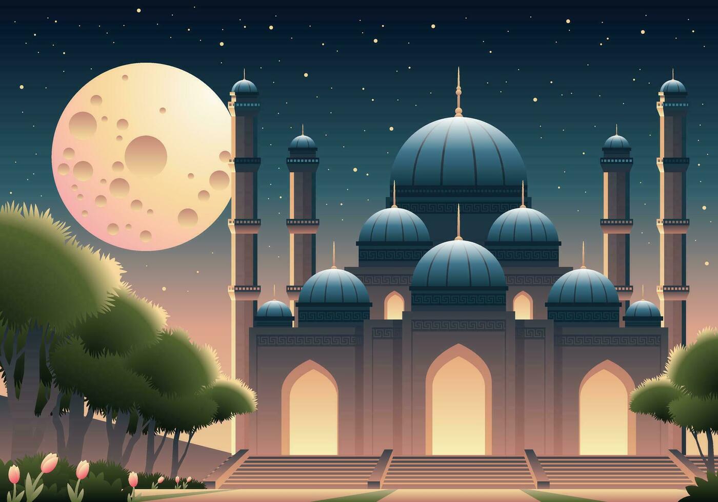 magnifique mosquée avec gros lune paysage illustration vecteur