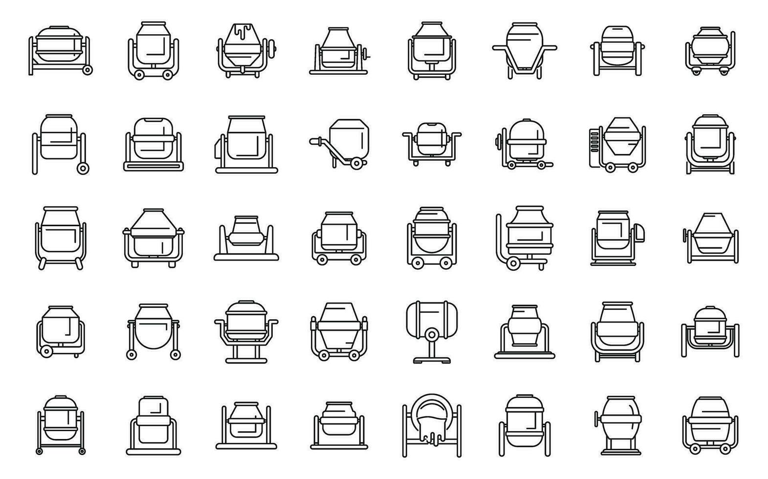ciment mixer Icônes ensemble contour vecteur. béton Matériel mélanger vecteur