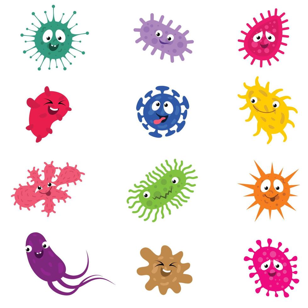 collection définie un virus mignon ou un personnage de coronavirus dans un style plat. vecteur