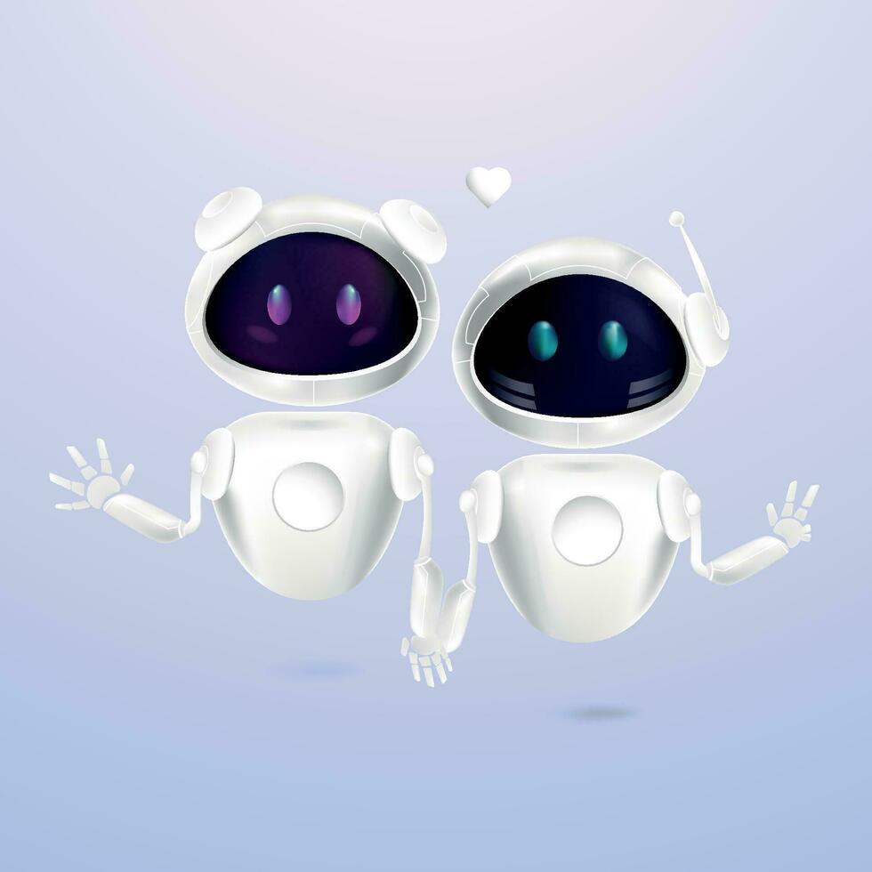 deux robot bavarder bots dans 3d style.fille et garçon bavarder bots tenir mains. artificiel intelligence et moderne La technologie concept.appel d'offres sentiments entre robots.technologie et ingénierie.vecteur vecteur