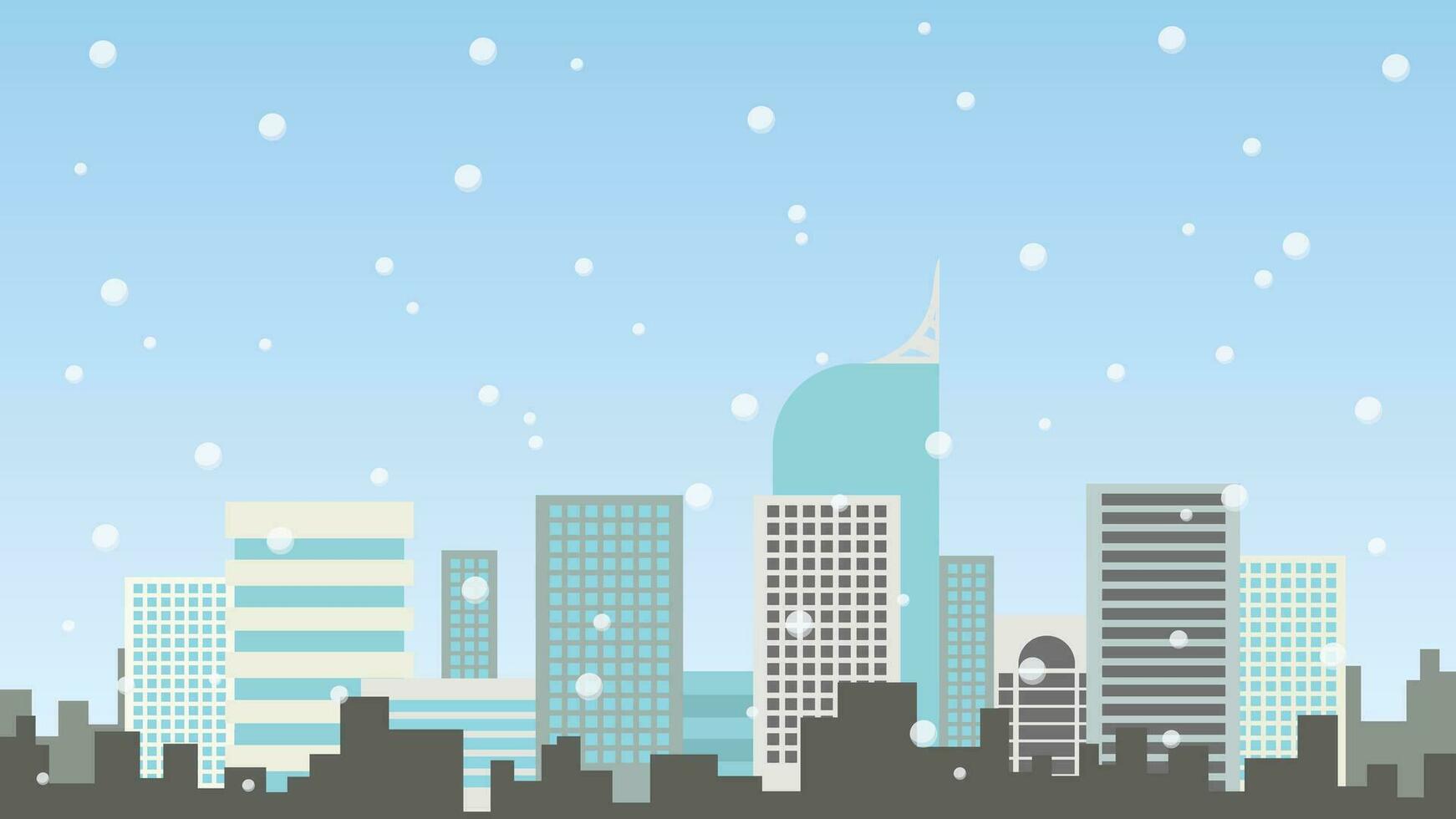 hiver ville bâtiments vecteur illustration. Urbain architecture arrière-plan, grattes ciels, hiver ville, neige fond d'écran dans plat conception style