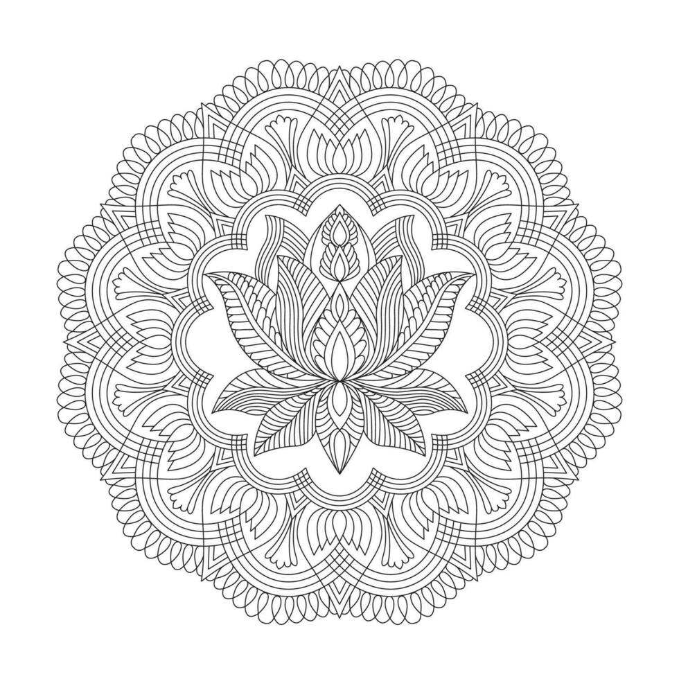 ornemental lotus mandala coloration livre page pour kdp livre intérieur vecteur