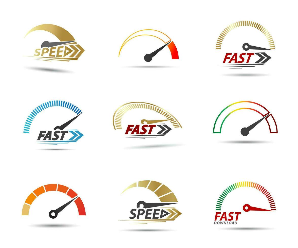 vitesse, événement de course de logo vectoriel, avec les principaux éléments du compteur de vitesse de modification vecteur