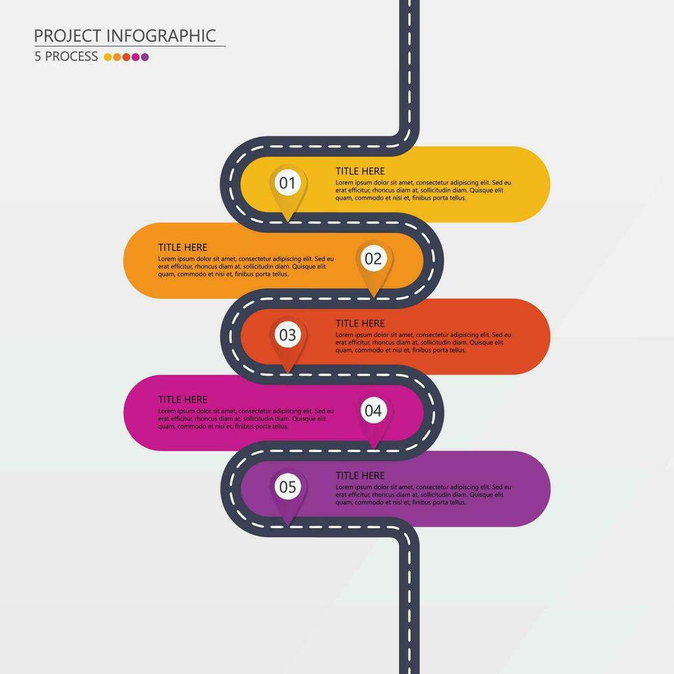 route façon infographie cercle de 5 pas et affaires Icônes pour la finance processus pas. vecteur