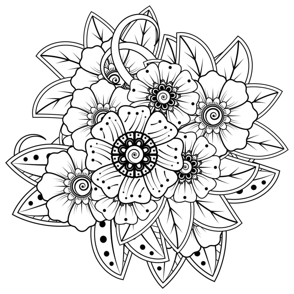 fleur de mehndi pour henné, mehndi, tatouage, décoration. ornement décoratif dans un style oriental ethnique. ornement de griffonnage. page de livre de coloriage. vecteur