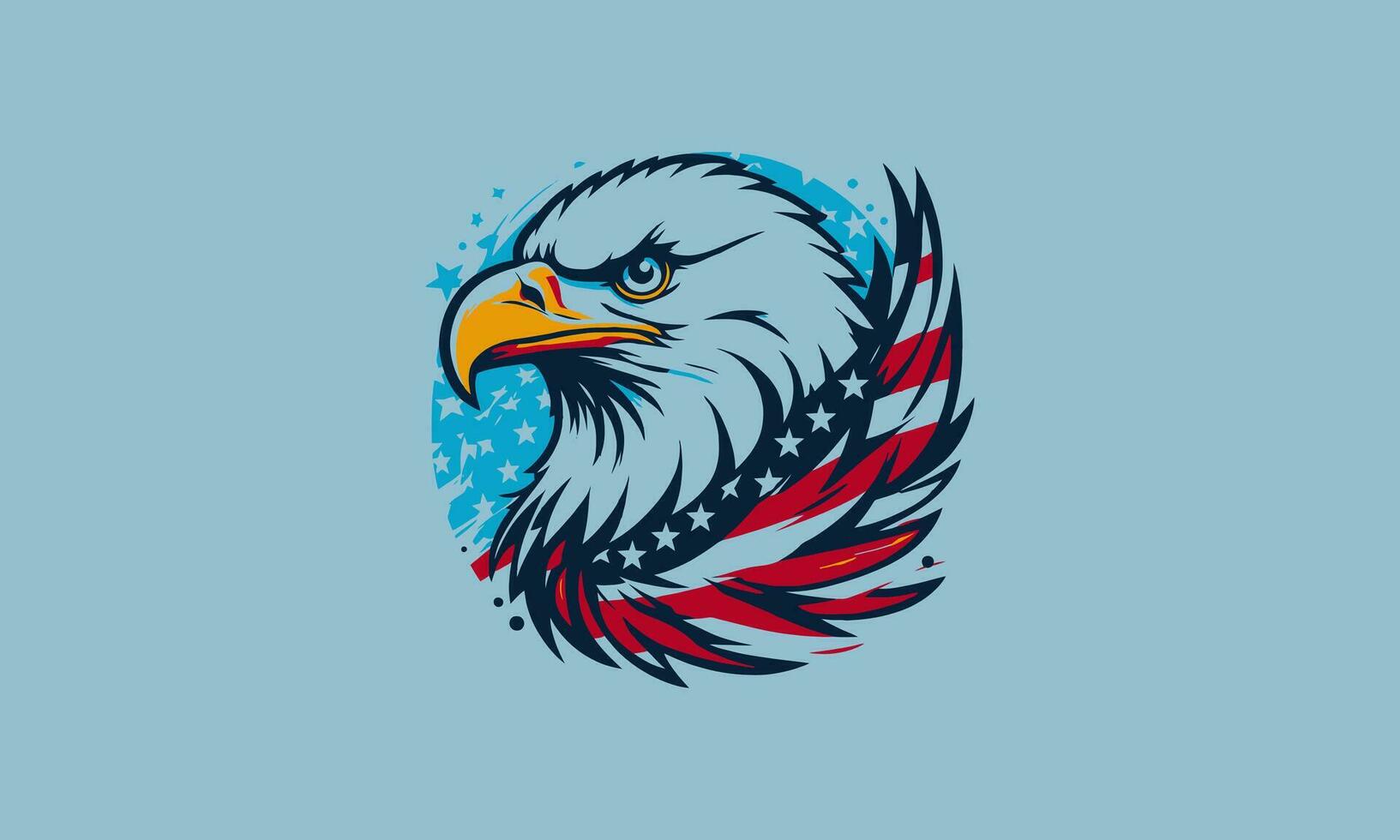tête Aigle avec drapeau américain vecteur plat conception
