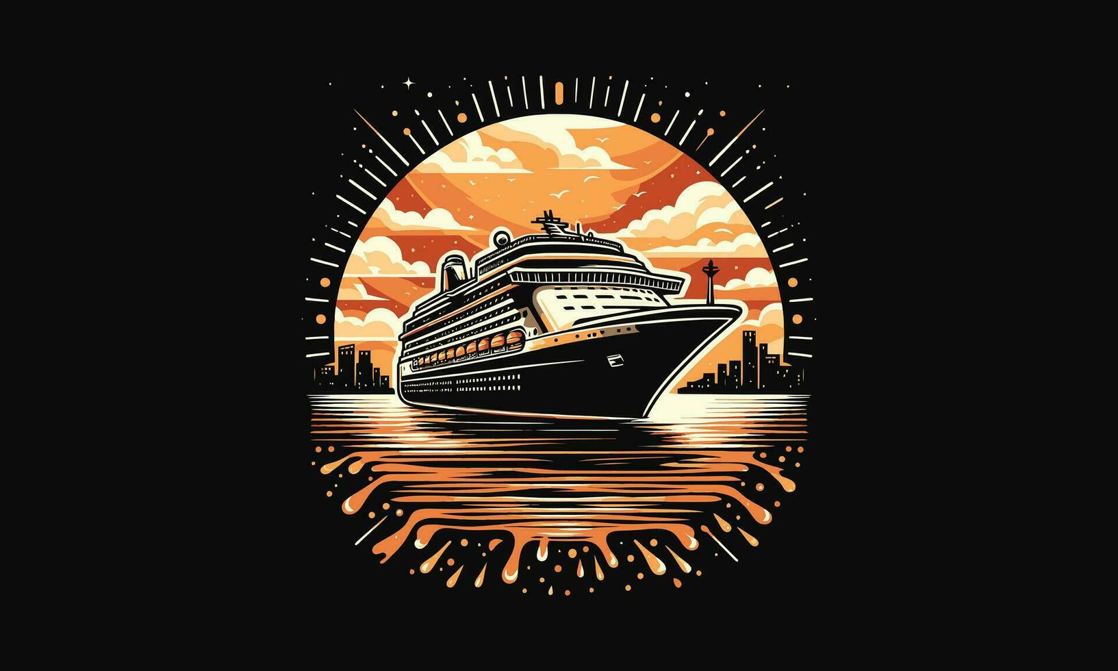 gros navire sur mer le coucher du soleil vecteur ouvrages d'art plat conception