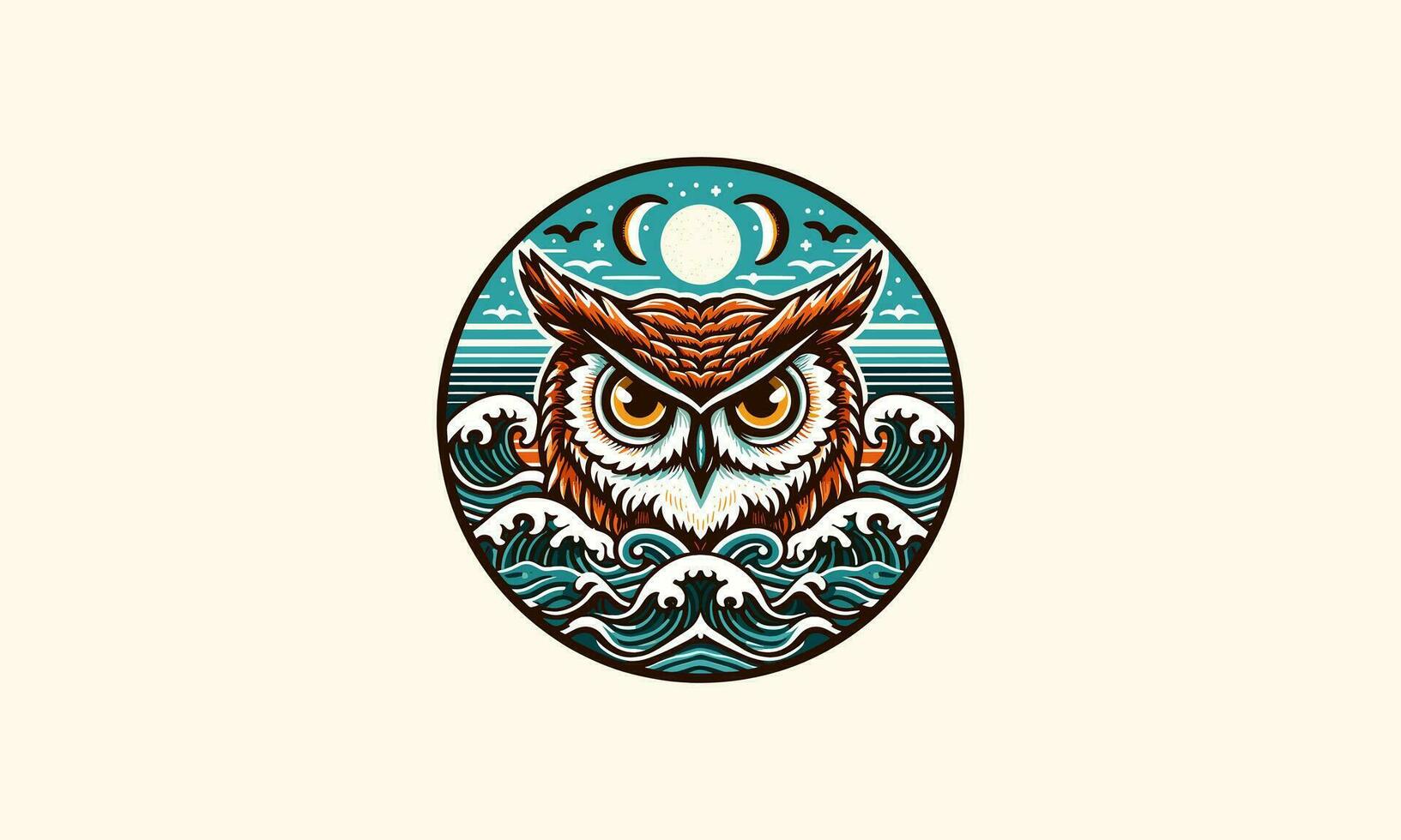 tête hibou sur mer vecteur illustration logo conception