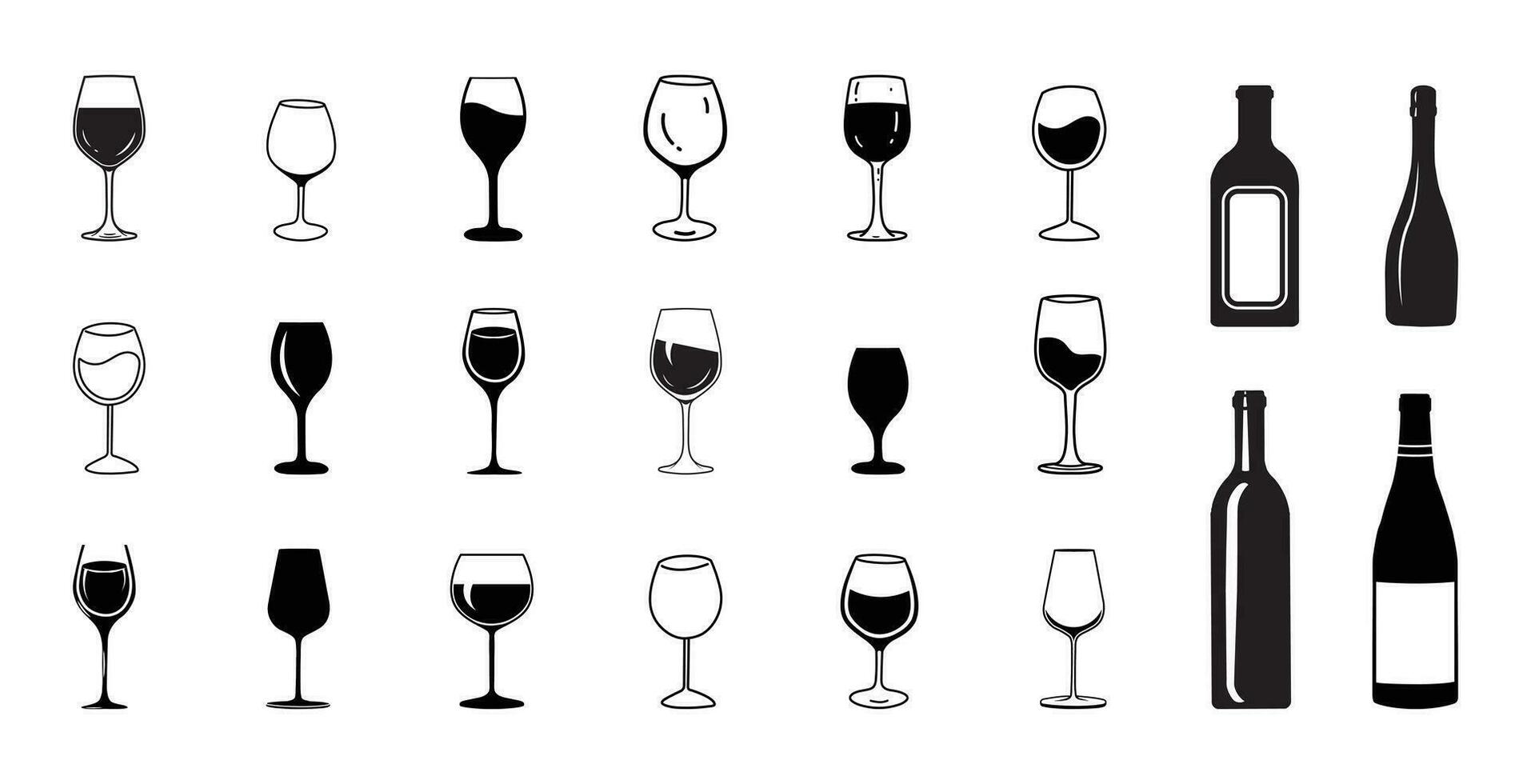 du vin verre et bouteille silhouette vecteur