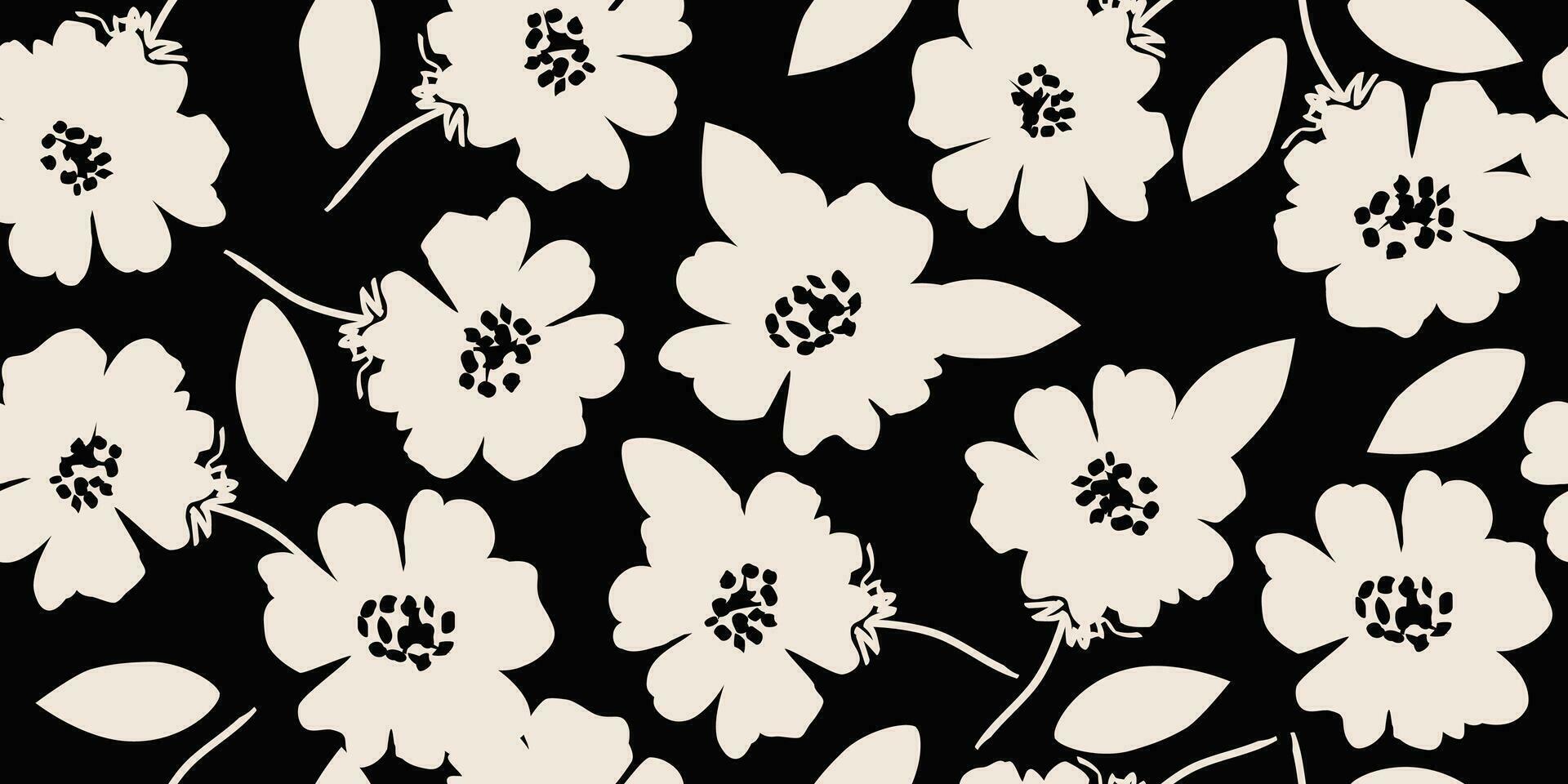 fleur sans couture Contexte. minimaliste abstrait floral modèle. moderne impression dans noir et blanc Contexte. idéal pour textile conception, fond d'écran, couvertures, cartes, invitations et affiches. vecteur