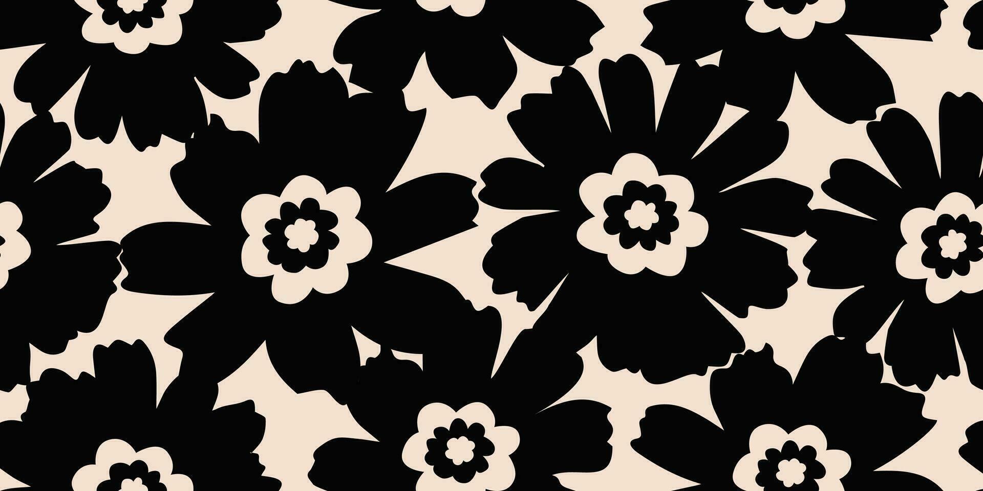 fleur sans couture Contexte. minimaliste abstrait floral modèle. moderne impression dans noir et blanc Contexte. idéal pour textile conception, fond d'écran, couvertures, cartes, invitations et affiches. vecteur