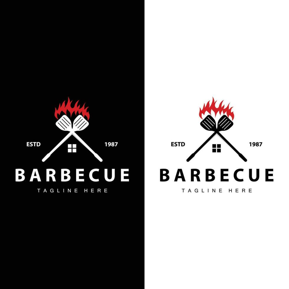 barbecue logo conception bar restaurant chaud gril Feu logo et spatule Facile illustration vecteur