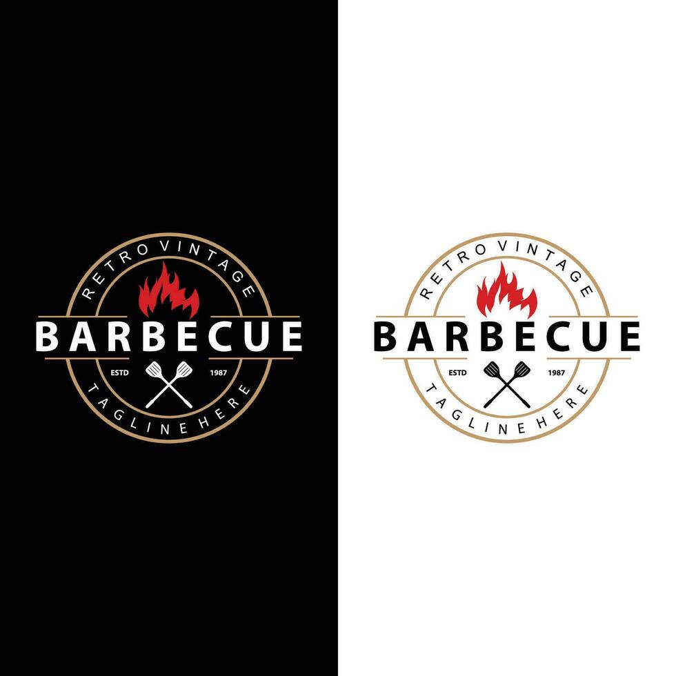 barbecue logo conception bar restaurant chaud gril Feu logo et spatule Facile illustration vecteur