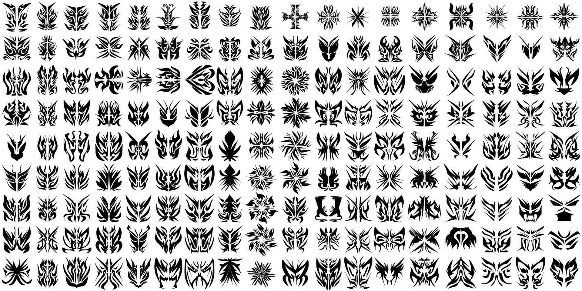 160 ensembles de tribal tatouage illustrations. parfait pour tatouages, autocollants, Icônes, logos, Chapeaux, vêtements, sites Internet, affiches vecteur