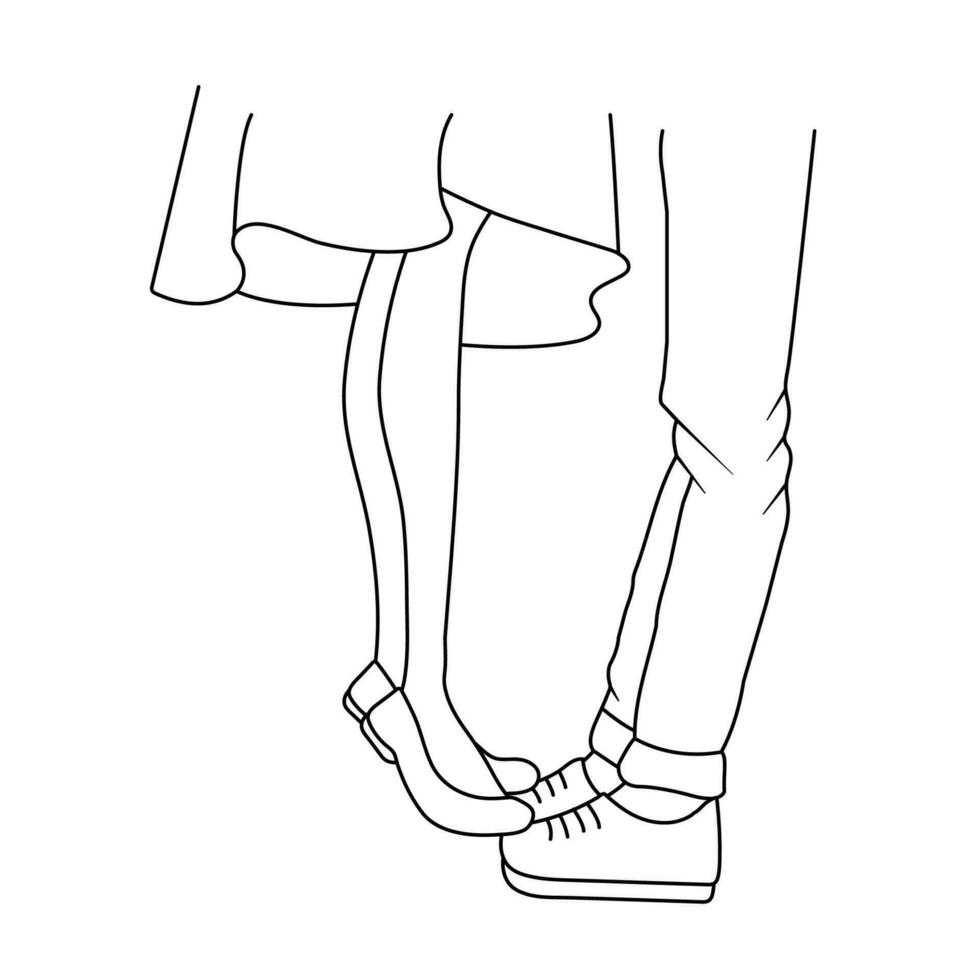 main tiré illustration avec jambes de couple dans l'amour affiche avec une vecteur illustration de une dansant couple jambes sur une Date