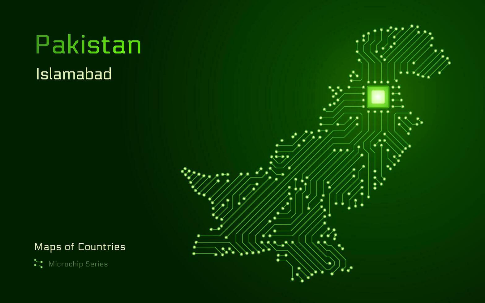 Pakistan carte avec une Capitale de Islamabad montré dans une puce électronique modèle avec processeur. gouvernement électronique. monde des pays vecteur Plans.