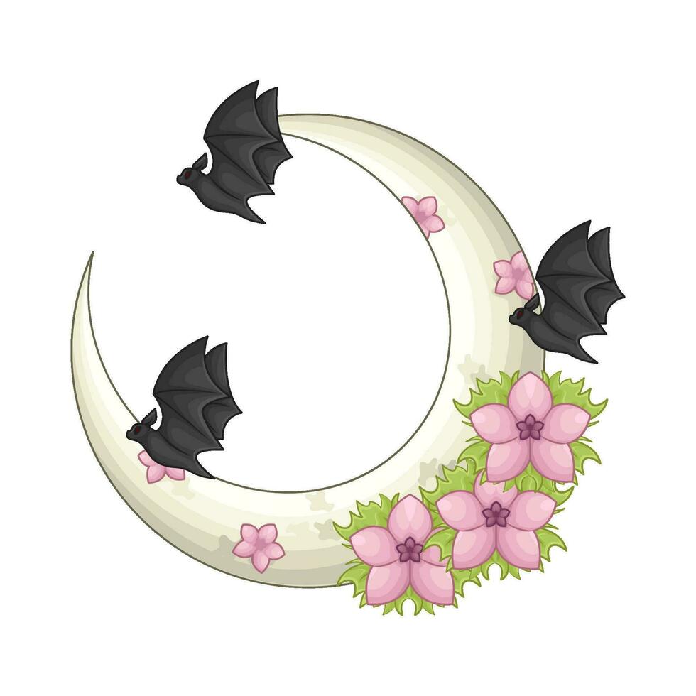 chauve souris mouche avec fleur dans plein lune illustration vecteur