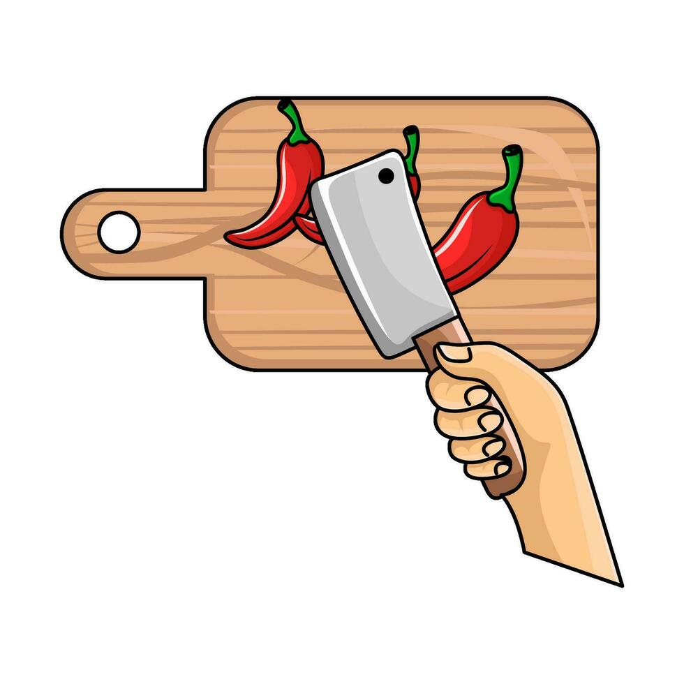Chili dans Coupe planche avec Boucher couteau illustration vecteur