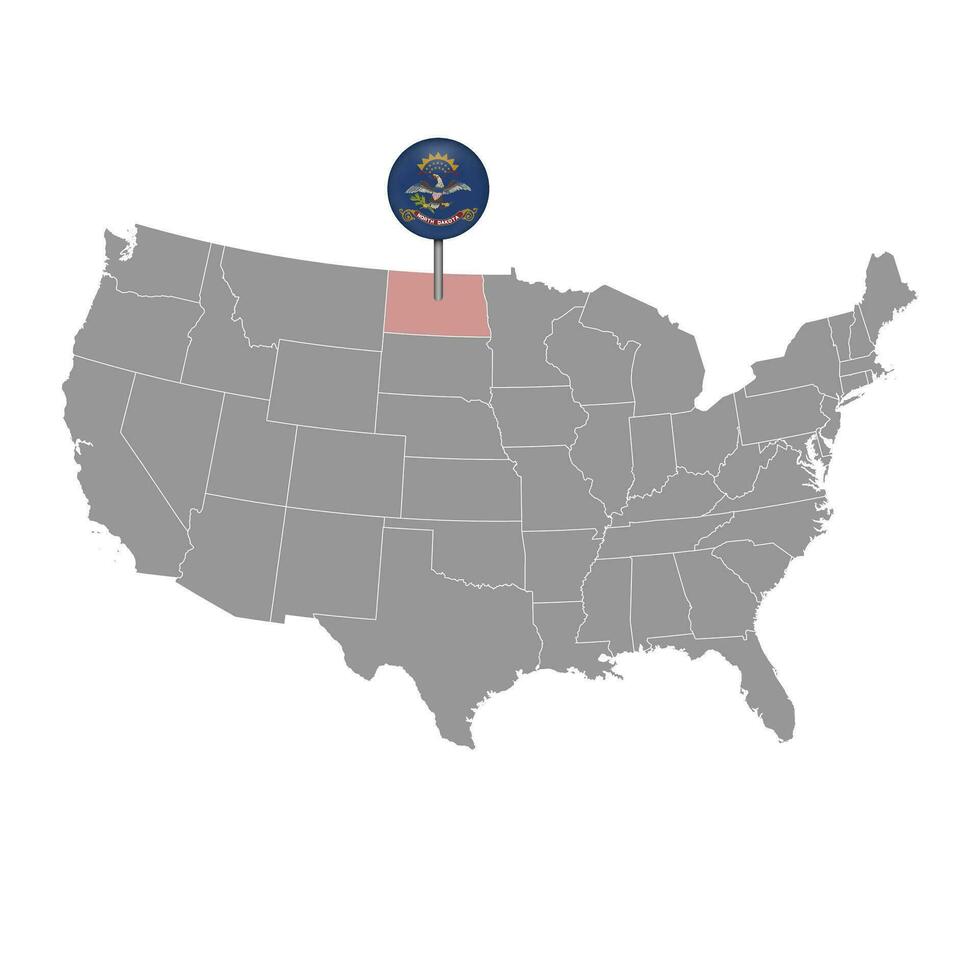 pointeur de carte avec le drapeau du dakota du nord. illustration vectorielle. vecteur
