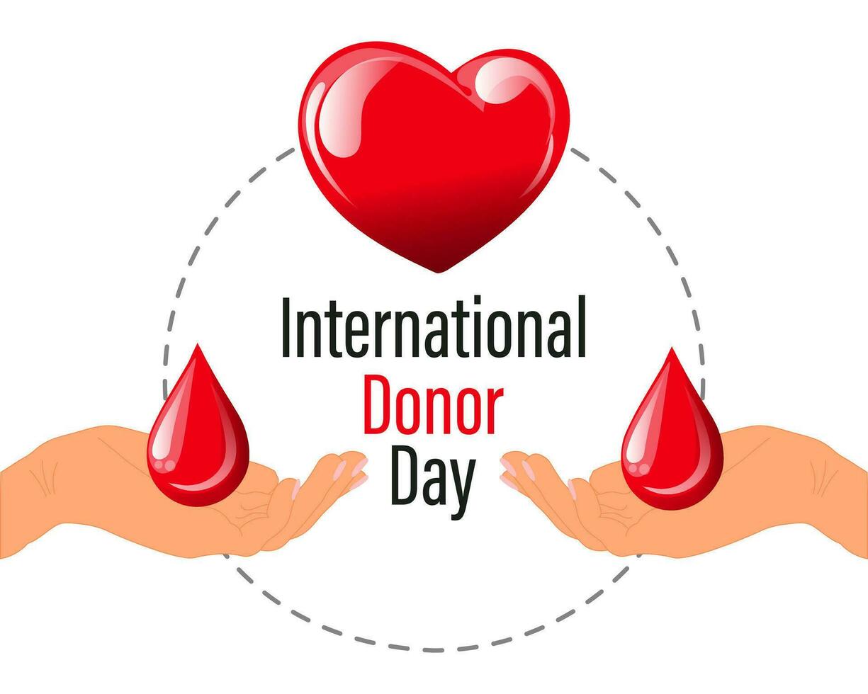 journée mondiale des donneurs, coeur rouge avec une goutte de sang. notion de médecine. bannière, affiche, vecteur
