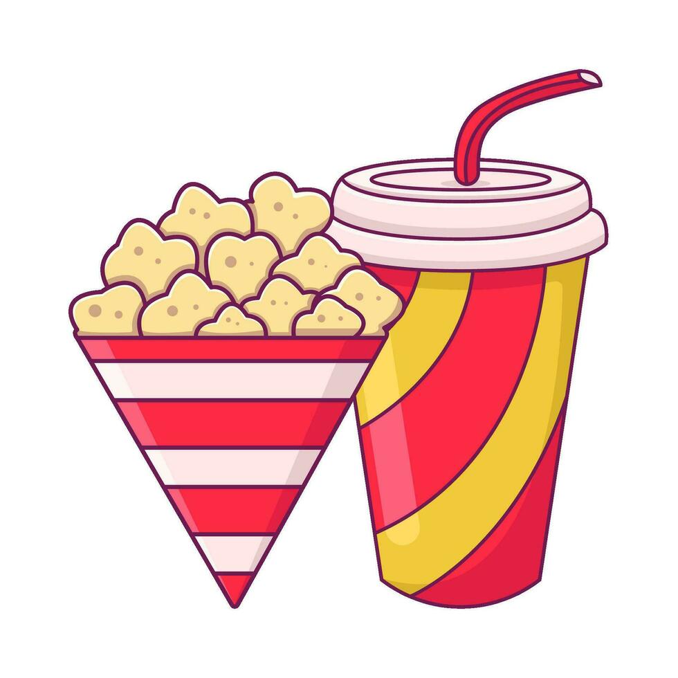 pop corn avec tasse boisson illustration vecteur