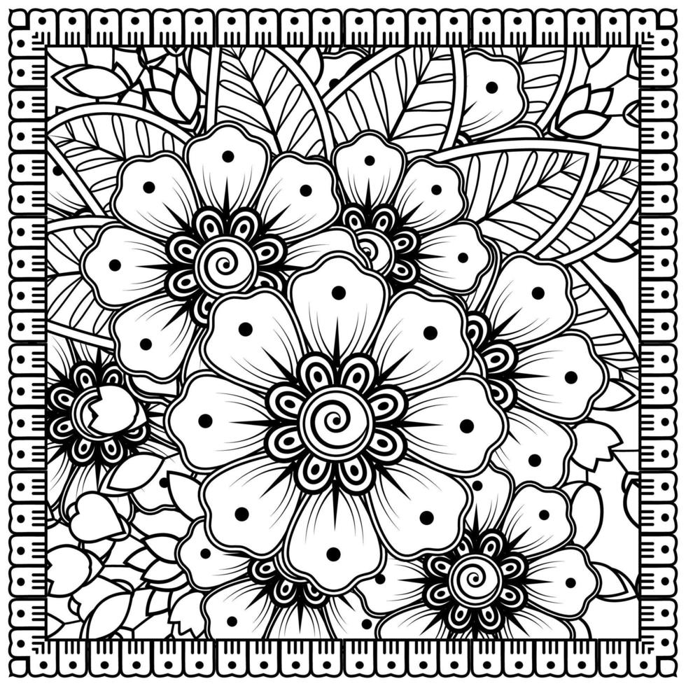 esquisser le motif de fleurs carrées dans le style mehndi pour la page du livre de coloriage vecteur