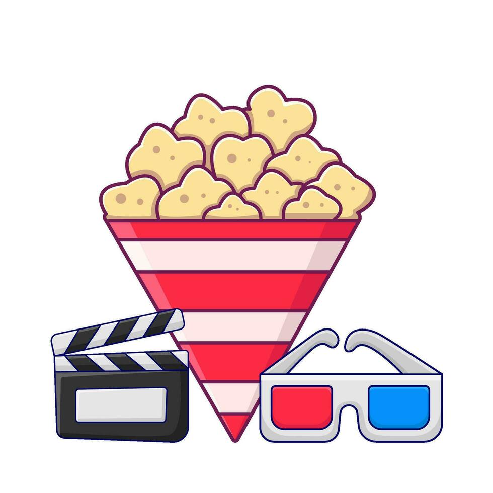Popcorn, 3d des lunettes cinéma avec planche action illustration vecteur