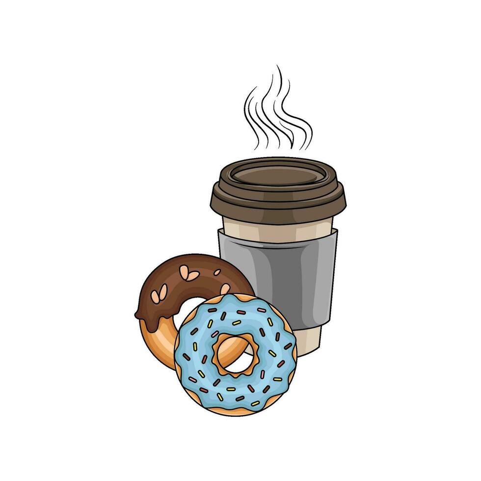 sucré Donut avec tasse café boisson illustration vecteur