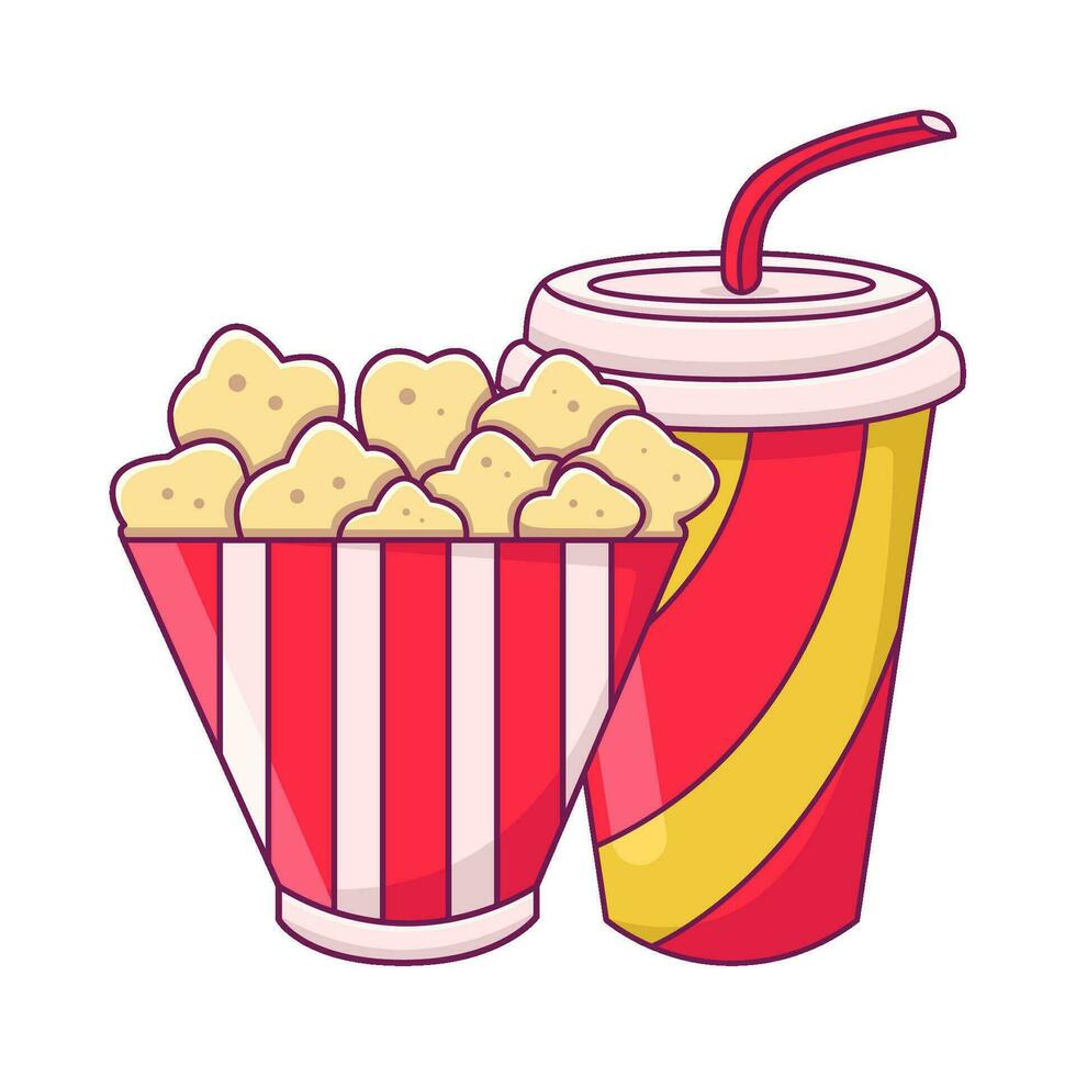 pop corn avec tasse boisson illustration vecteur